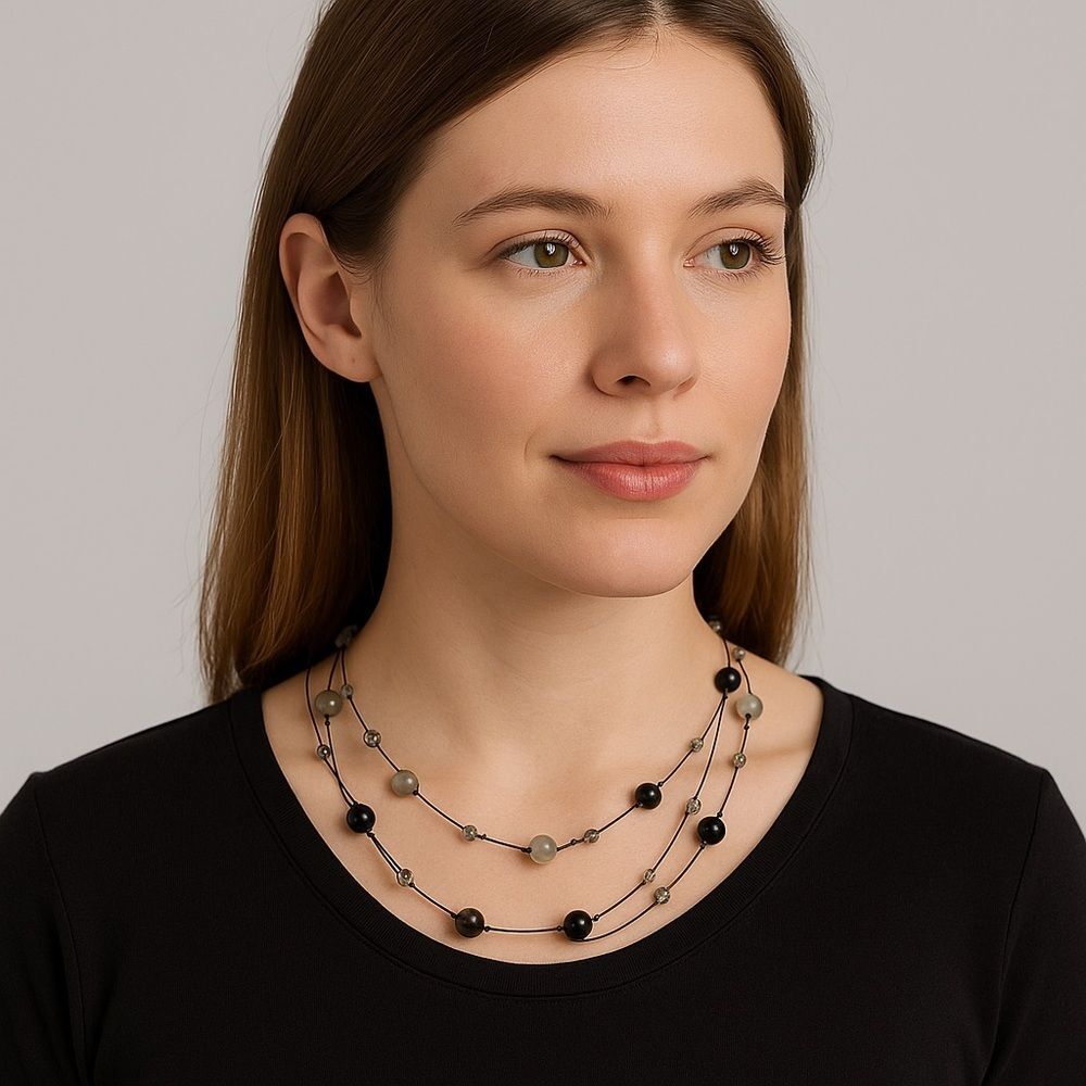 Wearable Art Silver Illusion Beaded Single or Dual Strand Metal Necklace